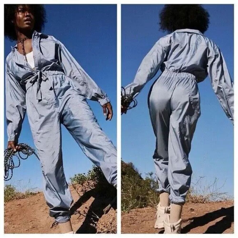 Free People Movement Jumpsuit Womens Small Blue Golden Hour Coveralls Silky Boho - Picture 2 of 16